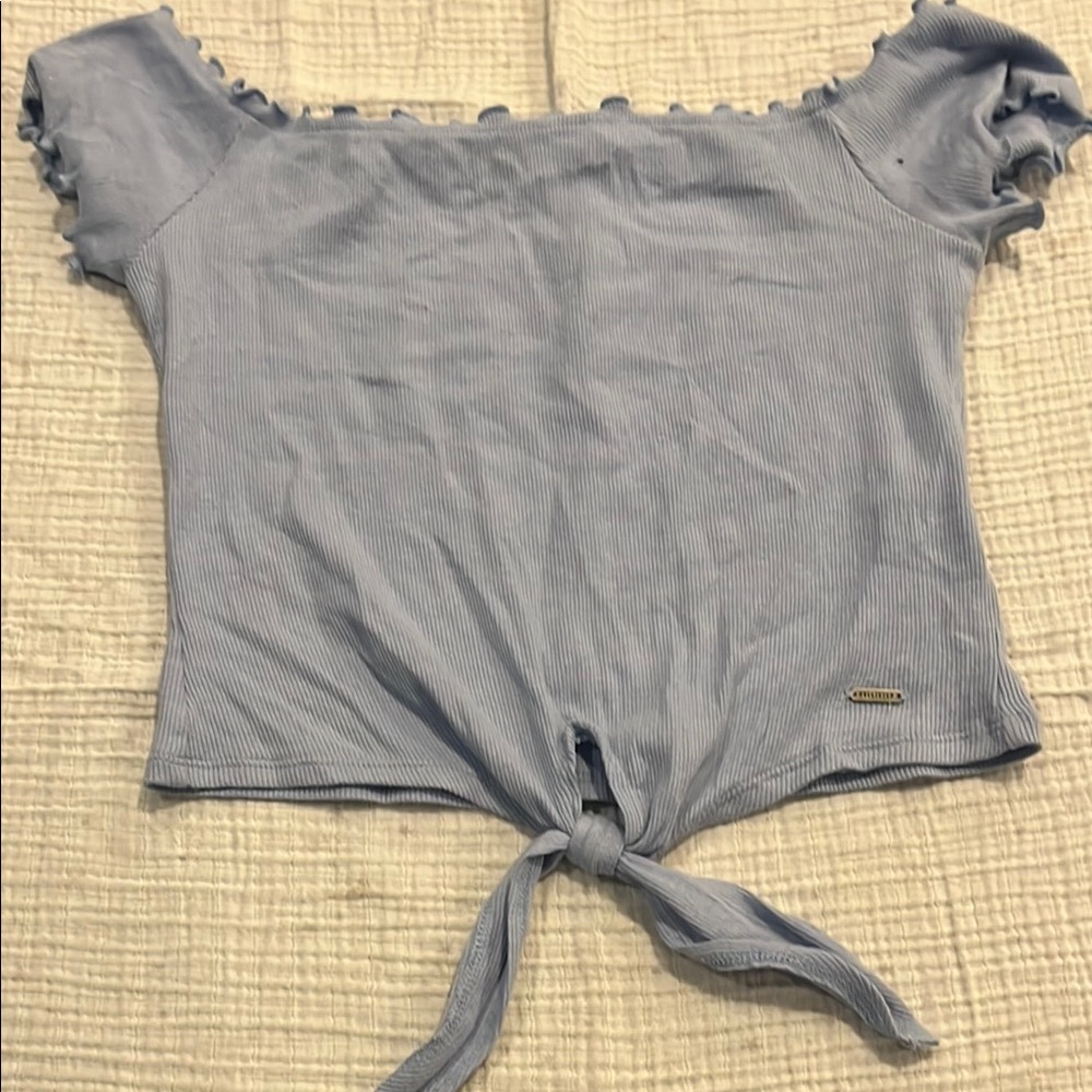 Hollister Light Blue Off-Shoulder Tie-Front Top